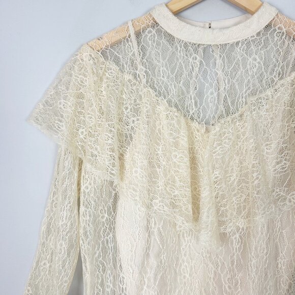 Y2K Mossimo Ivory Floral Lace Ruffle Boho Top Blouse Size Medium Women's - Picture 2 of 4